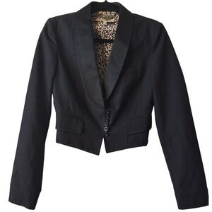 See By Chloe 4 Cropped Tuxedo Blazer Floral Lining Cotton Wool Dark Academy Twee